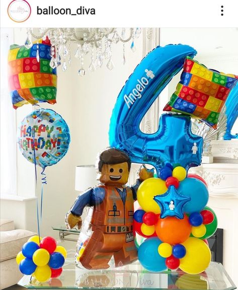 Lego Balloon Bouquet, Lego Party Balloons, Lego Party Decorations Diy, Lego Balloons, Lego Party Decorations, Lego 5, Teal Makeup, Happy Birthday Decor, Lego Birthday Party