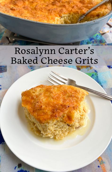 Cheese Grits Souffle, Baked Cheese Grits, Bacon Grits, Cheese Grits Casserole, Cheese Grits Recipe, Rosalynn Carter, Grits Casserole, Extra Sharp Cheddar, Grits Recipe