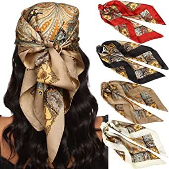 Amazon.com: 27.5” Silk Satin Square Head Scarf - 4PCS Satin Head Scarves for Women Hair Kerchief Bandanas Sleeping Head Wraps ((Red+Black+Camel+Beige)) : Everything Else Square Head Scarf, Hair Kerchief, Kerchief Hair, Ladies Head Scarf, Silk Scarf Hair, Silk Headscarf, Head Scarves, Square Head, Black Camel