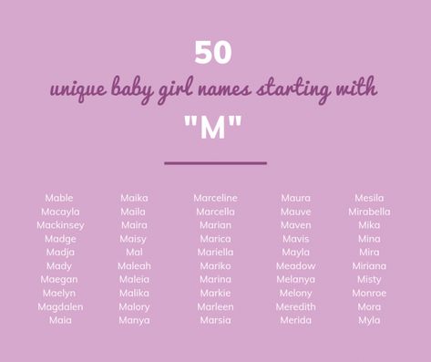 50 UNIQUE Baby Girl Names Starting with “M” - Annie Baby Monitor 4 Letter Girl Names, M Girl Names, Names Starting With M, M Baby Girl Names, Unique Baby Girl Names, Names Starting With A, Twin Names