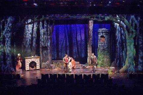 The tower will not be on stage, and our trees will not be as tall, but I love the effect of this! Into The Woods Set, Into The Woods Musical, Lighting Design Theatre, Theatre Inspiration, Studio Theater, Shakespeare Festival, Stage Set Design, Set Design Theatre, Little Shop Of Horrors