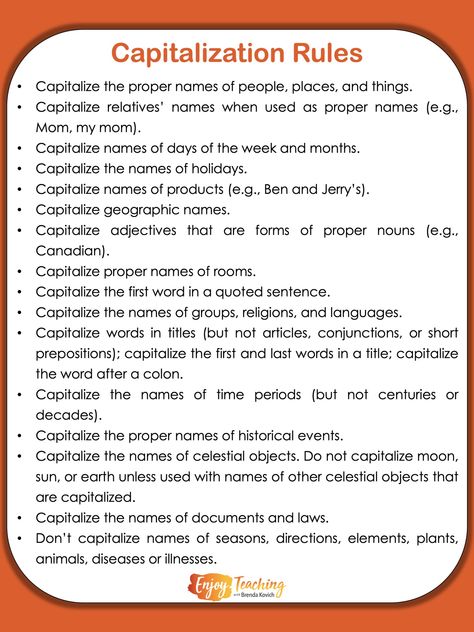 Capitalization Worksheets, Capitalization Rules, Spelling Words List, English Grammar Notes, Rules Poster, Elementary Learning, English Grammar Worksheets, Grammar Rules, Grammar Lessons