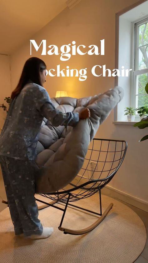 Wide Comfy Chair, Plush Rocking Chair, Papasan Rocking Chair, Cozy Papasan Chair, Papasan Chair Bedroom Ideas, Rocking Chairs Living Room, Neurodivergent Hacks, Papasan Chair Bedroom, Mamasan Chair