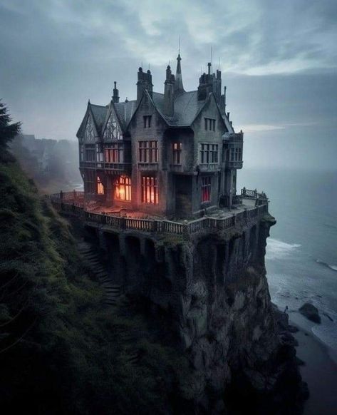 Cliffside Mansion, Victorian Gothic House, Haunted House Pictures, Marvel Elektra, Gothic Homes, Castle Exterior, Castle Ideas, Gothic Mansion, Mansion Exterior