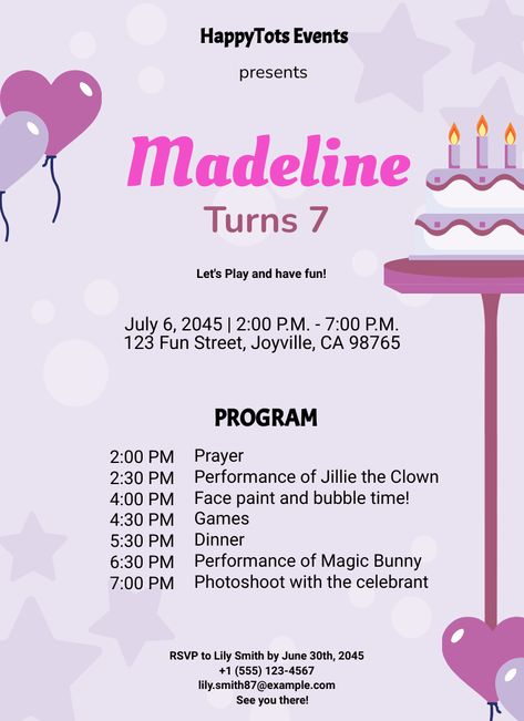 Is It Somebody's Debut, 7th, 60th, 50th, or 1st Birthday? To Ensure the Celebration Runs Smoothly, Make Sure to Carefully Plan the Program. To Help You Out, Template.net Offers Birthday Program Templates for Free. From the Script to the Party Flow, These Templates Provide Prewritten and Preformatted Content for Your Convenience. They're Also Fully Customizable for Your Personalized Experience. 1st Birthday Party Program Flow, Program For Debut Party, Birthday Program Template, Program Flow, Debut Program, Debut Party, Free Birthday, Childrens Birthday Party, Creative Stuff