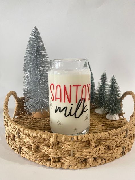 Milk And Cookies For Santa Ideas, Christmas Glass Cups, Santas Milk Cup, Glass Cups With Vinyl Christmas, Milk And Cookies For Santa Svg Free, Santa Milk And Cookies, Milk For Santa, Santa Cups, Milk And Cookies