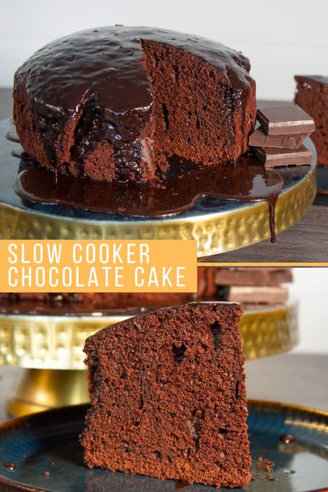 Slow Cooker Chocolate Cake - If you're after a cake with a soft velvety texture, moist crumb structure and an incredibly rich chocolatey taste, then slow cooker chocolate cake is where it's at. It's an effortless recipe with stunning results! Cake In Slow Cooker, Cake In The Crockpot, Crockpot Chocolate Cake, Slow Cooker Cake Recipes, Slow Cooker Chocolate Cake, Slow Cooker Fudge, Slow Cooker Cake, Crockpot Cake, Crockpot Desserts