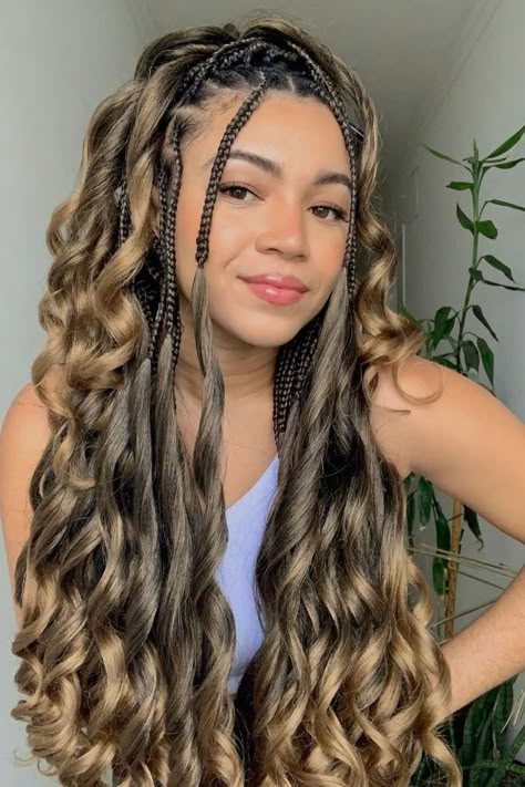 Cute Weave Hairstyles Braids, Curly Hairstyles For Girls, Protective Hairstyle Ideas, Natural Hair Straightening, Girls Braided Hairstyles, Hair Extensions Braids, Boho Braided Hairstyles, Curl Braids, Short Box Braids Hairstyles