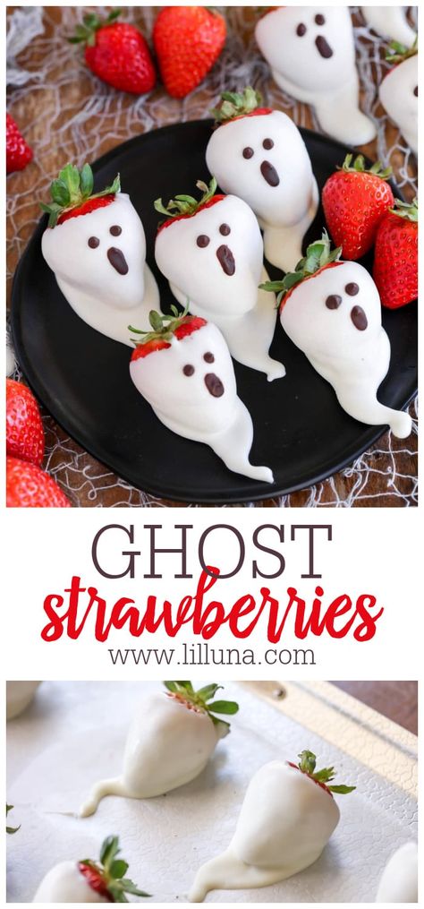 Juicy and sweet strawberry ghosts are spooky and delicious!! Here is a simple and quick tutorial on how to make these Boo-tiful treats. #strawberryghosts #dippedstrawberries #halloween #ghosts #chocolatestrawberries Ghost Strawberries, Strawberry Ghosts, Daycare Treats, Halloween Dinners, Strawberry Halloween, Halloween Sweet Treats, Halloween Deserts, Halloween Sleepover, Fall Goodies