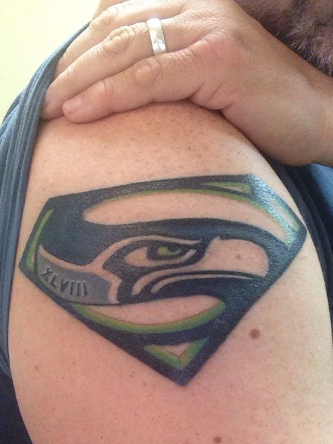 Seahawks tattoo Seattle Seahawks Tattoo, Seahawk Tattoo, Seahawks Tattoo, Babe Tattoo, 3d Rose Tattoo, Superman Design, Queen Of Hearts Tattoo, Seahawks Super Bowl, Rose Tattoo On Arm