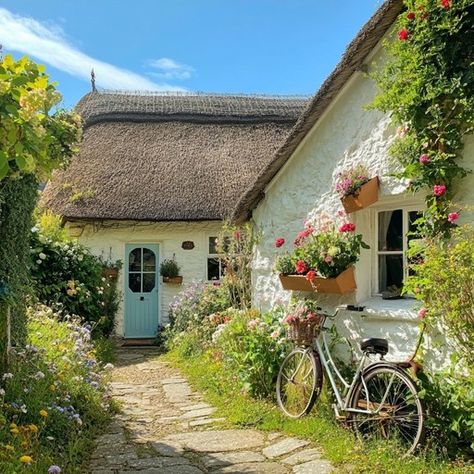 French House Countryside, Cottage In Field, Countryside Cottage Aesthetic, Cottage Exterior Aesthetic, Country Farm Life Aesthetic, Grandmacore House Exterior, Cottage Vibe House, Cottage Core Farmhouse Aesthetic, Small Town House Aesthetic