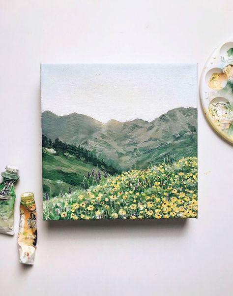 Canvas For Beginners, Gouache Art, Soyut Sanat Tabloları, Landscape Paintings Acrylic, Art Pastel, Small Canvas Art, Arte Sketchbook, Arte Inspo, Landscape Drawings