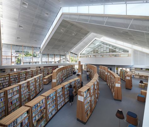 Taketa City Library / Takao Shiotsuka Atelier Japanese Library, Tatami Room, City Library, Public Architecture, Expanded Metal, Landscape Elements, Gable Roof, Oita, Roof Detail