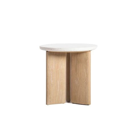 Coffee + Side Tables – SOCCO Living Terrazzo Design, White Terrazzo, Being Mindful, Coastal Modern, Round Side Table, Cozy Corner, Rubber Wood, Oak Wood, Solid Oak