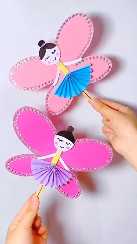 Make A Fairy, Paper Flower Wall Art, Craft Work For Kids, Art Kits For Kids, Stick Crafts, Hand Crafts For Kids, Animal Crafts For Kids, Popsicle Stick Crafts, Diy Crafts For Kids Easy