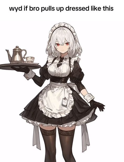 Anime Women Outfit Reference, Maid Anime Character Design, Maid Concept Art, Maid Outfit Reference, Maid Character Design, Maid Cosplay Kawaii, Maid Outfit Drawing, Maid Dress Drawing, Maid Drawing