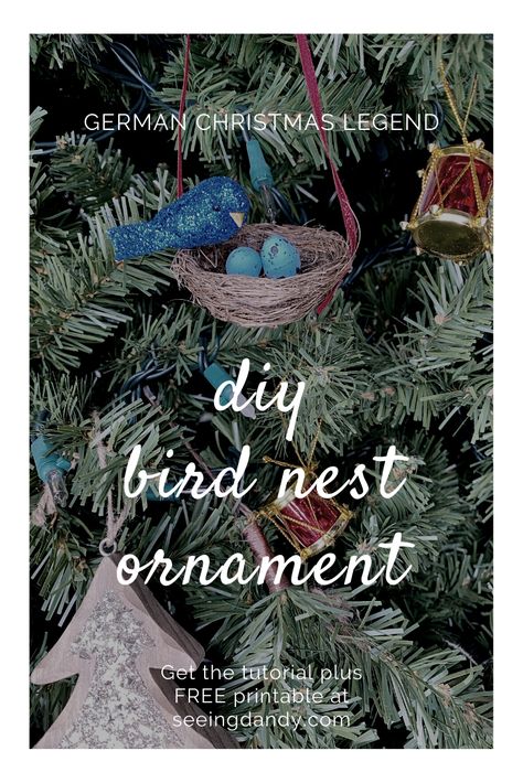 Very farmhouse style! This DIY bird nest Christmas ornament has the free printable German legend. If you find a bird nest in the tree that you harvest for Christmas, you'll be blessed with health and happiness in the new year. #diy #grandparenting #grandkids #family #intentional #createconnections Christmas Ornaments Printable, Diy Bird Nest, Printable Ornaments, Christmas Tree Ornament Crafts, School Holiday Party, Farmhouse Printable, New Year Diy, Bird Christmas Ornaments, Christmas Crafts For Kids To Make