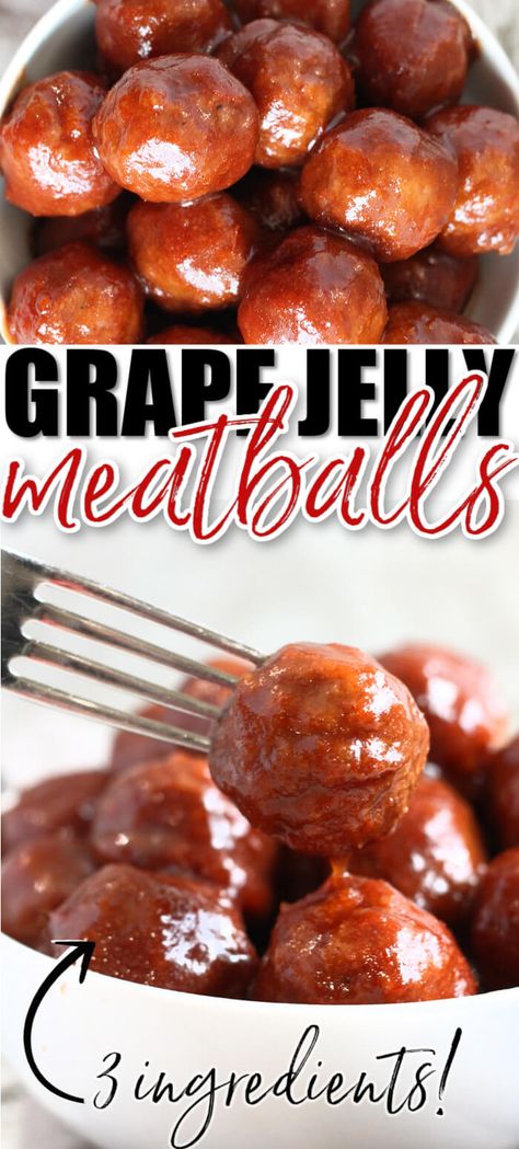 Grape jelly meatballs, made with only 3 ingredients, are a party staple. Fix them on the stove, in the crockpot, or in the instant pot! Grape Meatballs, Easy Cocktail Meatballs, Stovetop Meatballs, Jelly Meatball Recipe, Grape Jelly Meatballs Recipe, Jelly Meatballs, Grape Jelly Meatballs, Cocktail Meatballs, Appetizer Meatballs