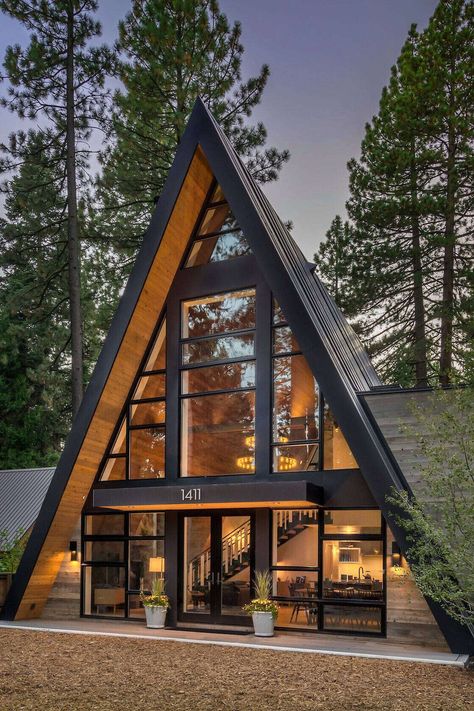 Frame House Plans, A Frame House Plans, Frame Cabin, Frame House, A Frame House, Large Windows, House In The Woods, A Frame, In The Woods