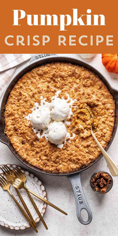 Pumpkin Pie Crisp, Pumpkin Crisp Recipe, Crisp Topping, Pumpkin Crisp, Thanksgiving Pumpkin Pie, Clean Dessert, Thanksgiving Desserts Easy, Pumpkin Pie Mix, Baking Stuff