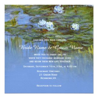 Claude Monet vintage waterlily wedding Card Monet Wedding, Lily Wedding Invitations, Classic Invitation, Monet Water Lilies, Marriage Vows, Watercolor Wedding Invitations, Pretty Photos, Wedding Dj, Invitation Card Design