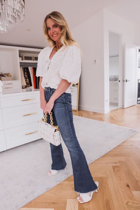 Bootcut Jeans & Heeled Sandals | How to Style Jeans and Heels Shoes To Wear With Bootcut Jeans, Arms For Women, Bootcut Jeans Outfit, Busbee Style, Jeans Heels Outfit, What Shoes To Wear, How To Wear Heels, Flabby Arms, Jeans And Wedges