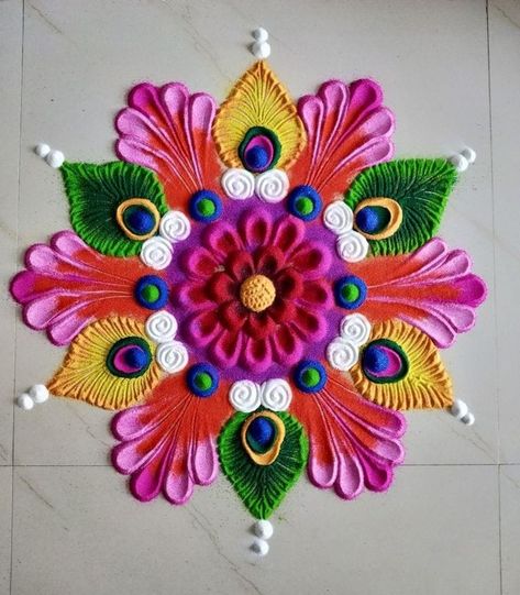 Rangoli Design Of Flowers, Flower Easy Rangoli Designs, Easy Rangila Designs, Colorful Rangoli Designs For Diwali, रंगोली Design, Big Rangoli Designs For Competition, Rangoli Easy Design, Ragoli Color Design, Easy Rangoli Ideas