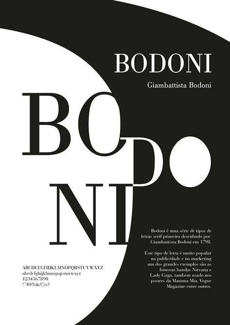 Bodoni Typeface Poster, Typographic Design Poster, Black And White Poster Design, Type As Image, Bodoni Font, Typeface Poster, Typographic Poster Design, Type Specimen, 타이포그래피 포스터 디자인