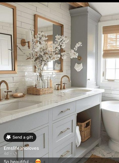 Full Bathroom Remodel, Timeless Bathroom, Olive Branches, Bathroom Farmhouse Style, Beautiful Houses Interior, Coastal Bathrooms, Double Vanity Bathroom, Bathroom Inspiration Decor, Upstairs Bathrooms