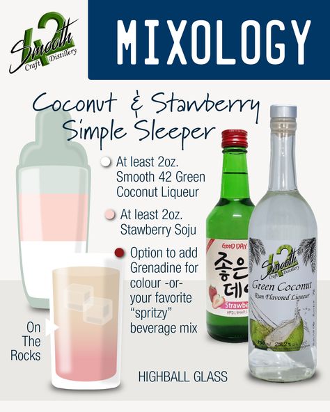 This Coconut & Strawberry drink is made from at least 2oz. Smooth 42 Green Coconut Liqueur and at least 2oz. Strawberry Soju with the option to add Grenadine and/or your favourite spritzy mix. Strawberry Soju, Coconut Liqueur, Green Coconut, Enjoy Every Moment, Soju, Soju Bottle, You Know It, For A Reason, Mixology