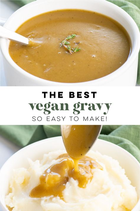 No vegan holiday feast would be complete without a savory, rich gravy on the table. My meatless version has just as much flavor as classic brown gravy, but is made with simple plant based ingredients! #vegangravy #veganthanksgiving #veganchristmas #vegetariangravy #veganbrowngravy #plantbased #plantbasedthanksgiving Vegan Gravy Recipe, Vegetarian Gravy, Vegan Meatloaf, Vegan Gravy, Vegan Thanksgiving Recipes, Homemade Gravy, Vegan Sauces, Gravy Recipe, Homemade Recipe