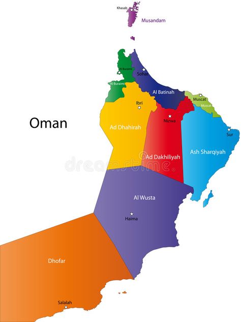 Oman map. Designed in illustration with the regions colored in bright colors and , #affiliate, #illustration, #regions, #Designed, #Oman, #map #ad Cities Illustration, Oman Map, Oman Places To Visit, Oman Tourism, Wakan Village Oman, Morning Photography, Muscat Oman, Best Song Lyrics, Architecture Concept Diagram