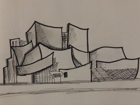 Walt disney concert hall #sketches #architecturalsketch #historyofarchitecture #sketch #building Walt Disney Concert Hall Sketch, Pen Rendering, Sketch Building, Walt Disney Concert Hall, Building Sketch, Architectural Sketch, Sketches Easy, Concert Hall, Model Making