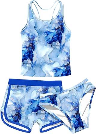 Enlifety 8-15T Girls Swimsuit 3 Piece Bathing Suit with Shorts Quick Dry Tankini Set Bathing Suit With Shorts, 3 Piece Bathing Suit, Suit With Shorts, Swimwear Two Piece, Shorts Swimsuit, Kids Swimsuit, Racerback Swimsuit, Bathing Suit Shorts, Toddler Girl Summer