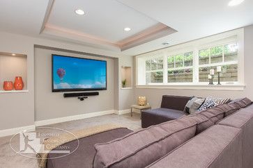 Is this really possible?! Colfax Basement - contemporary - basement - minneapolis - Finished Basement Company Home Theatre Design, Small Home Theater, Basement Window Well, Home Theater Lighting, Contemporary Basement, Balanced Beige, Basement Home Theater, Basement Lighting, Modern Basement