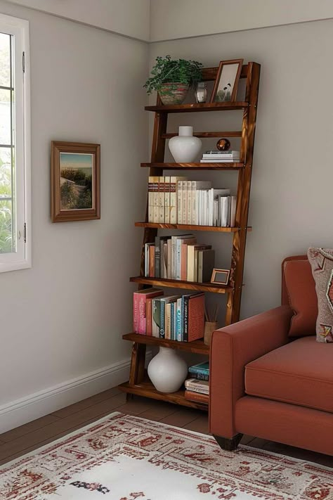 40 Farmhouse Ladder Decor Ideas To Spruce Up Your Space How To Decorate A Ladder Bookshelf, Tiered Ladder Shelf Decor, Decorating Ladder Shelves, How To Decorate A Ladder, Ladder Bookshelf Decor, Ladder Shelf Living Room, Ladder Decor Ideas, Farmhouse Ladder Decor, Ladder Shelf Decor