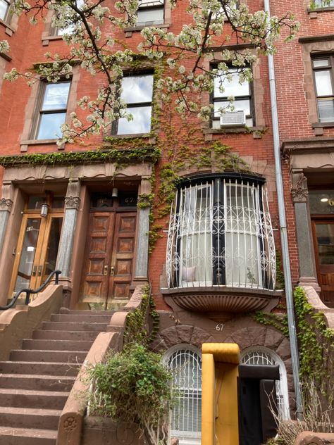 Upper west side New York City, brown stone home in the spring white cherry blossoms, aesthetic with white gate New York Apartment Aesthetic, Nyc Apartment Aesthetic, Apartment Outside, Apartamento New York, Appartement New York, Upper West Side New York, West Side New York, Nyc House, New York Dream