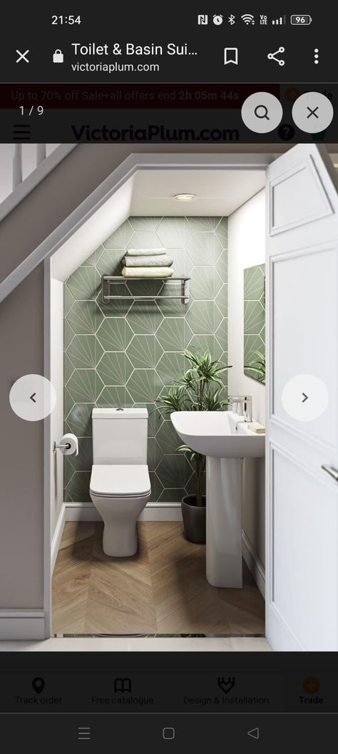 Downstairs Toilet Green Tiles, Green Tile Toilet Room, Cloakroom Toilet Tiling Ideas, Downstairs Toilet Cloakroom, Green Wc Design, Green Tiles Toilet Room, Tiles Cloakroom Toilet, Small Toilet Room Tiles, Small Tiled Toilet Room