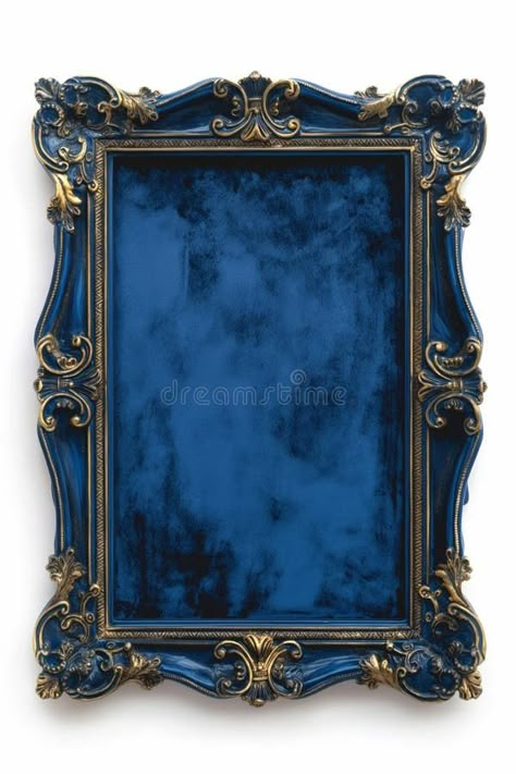 A blue framed picture with gold trim stock photo Gold Framed Vintage Art, Dark Bedroom Design, Royal Frame, Antique Photo Frames, Digital Picture Frames, Knight Shield, Classic Desk, Antique Picture Frames, Marilyn Monroe Art