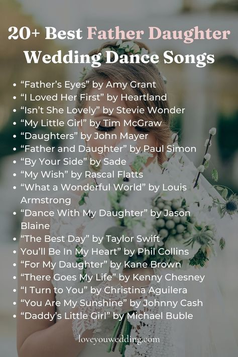 Dance Wedding Songs, Summer Country Wedding, Father Daughter Wedding Songs, Wedding Music List, Father Daughter Wedding Dance, Wedding Music Playlist, Father Daughter Wedding, Wedding Music Band, Father Daughter Dance Songs