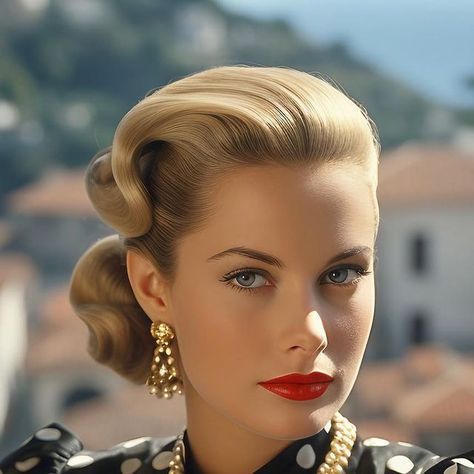 Love4BeautyArt on Instagram: "GRACE KELLY: This collaboration reflects the elegance, sophistication, and timelessness associated with Grace Kelly's persona and serves to honor her iconic status through AI-rendered images. Collaboration by @love4beautyart and @a.i._ultimate_gallery #gracekelly #grace #gracekelly #graceofmonaco #princessgracekelly #gracepatricia #princessofmonaco #princessgrace #gracekellystyle #vintage #vintagestyle #vintagefashion #50sstyle #beauty #timeless #classicstyle #elegant #classicbeauty #airt #midjourneyart #oldhollywood #aesthetic #actress #iconic" Grace Kelly Makeup, Grace Kelly Hair, Gala Hair, Marilyn Monroe Photography, Grace Kelly Style, Monday Vibes, 1950s Hairstyles, Princess Grace Kelly, Roll Hairstyle