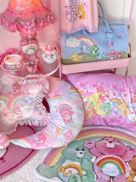 Carebear Bedroom, Care Bears Room Ideas, Nostalgia Room Decor, Care Bears Bedroom, Care Bear Room Decor, Care Bear Bedroom, Care Bear Room, Care Bear Nursery, Kidcore Bedroom