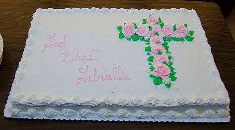 Cakes Rectangle, Cake Rectangle, Floral Cake Design, Cross Cakes, Sheet Cake Designs, Religious Cakes, Confirmation Cakes, First Communion Decorations, Cake Photos