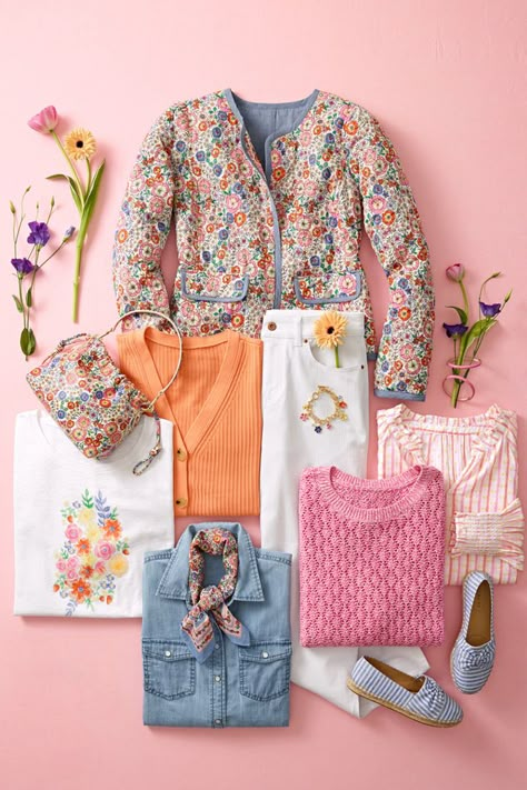 Talbots Outfits Spring 2023, Talbots Spring 2023, Wardrobe Colour Ideas, Spring Outfits With Jeans, Talbots Fashion, Talbots Outfits, Rainbow Clothing, Vestidos Outfits, Pink Wardrobe