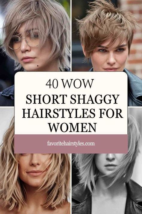 Explore the trendy world of short shaggy hairstyles for women! These effortless cuts combine layers and texture, creating a chic and modern look that's perfect for any occasion. From edgy pixie shags to soft bob styles, these hairstyles add volume and movement, flattering all face shapes. Whether you're going for a playful or sophisticated vibe, there's a shaggy cut to suit your personality. Check out our collection for inspiration and find the perfect short shaggy style to refresh your look! #ShortShaggyHair #ShagHaircut #HairInspiration #ChicHairstyles #WomenHaircuts #EdgyStyle #LayeredHair #HairTrends #ModernLooks #HairGoals Short Rocker Hair, Shag Haircut Short, Hair Cut Styles For Women, Short Shaggy Hairstyles, Shaggy Layered Bobs, Short Hair 40, Hair Cut Styles, Shaggy Hairstyles, Rocker Hair