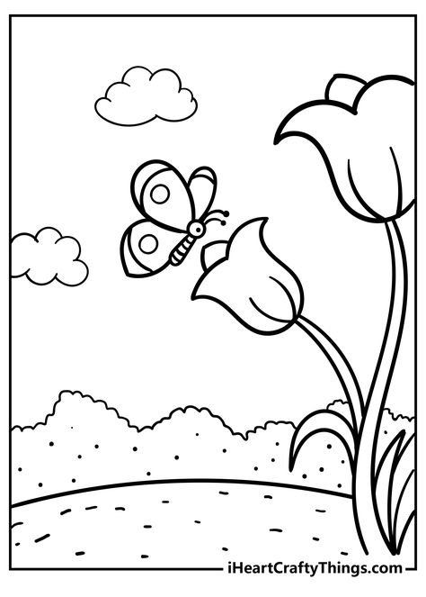 Natural Pictures Drawing, Nature Pictures Drawing Easy, Garden Drawing For Kids, Garden Drawing Easy, Nature Pictures Drawing, Nature Coloring Pages For Kids, Flower Colouring Pages, Blanket Background, Flower Colouring