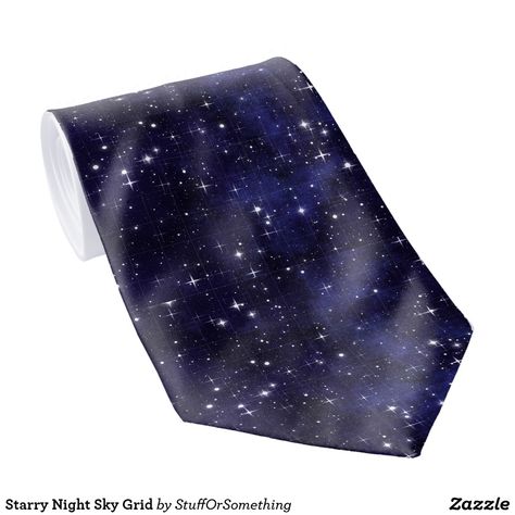 Starry Night Sky Grid Neck Tie  Upgrade your wardrobe a custom tie from Zazzle! #ties #mens #style #fashion #zazzle Design one-of-a-kind ties to match any suit, dress shirt, and occasion. Upload your own unique images and patterns, or browse thousands of stylish designs to wear in the office or on a night out in the town. Dimensions: Length: 55" Width: 4" (at widest point) Printed in vibrant full color Made from 100% polyester; silky finish Double-sided printing available at small upcharge. Chec Tie Designs Men, Galaxy Wedding, Groom Looks, Tie Men, Sparkling Stars, Suit Dress, Starry Night Sky, Tie Design, Groom Wear