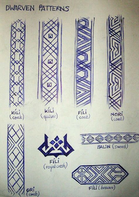 Hobbit dwarven patterns Hobbit Symbols, The Hobbit Inspired Tattoos, The Hobbit Dwarves Art, Dwarven Symbols, Dwarven Tattoo, Dwarven Runes, Hobbit Drawing, The Hobbit Fanart, Hobbit Fanart