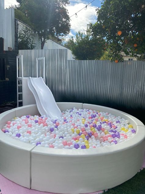 Ball pit experiences Ball Pit Party Ideas, Ball Pit With Slide Indoor Play, Dog Ball Pit, Outdoor Ball Pit, Ball Pit Birthday Party, Ball Pit Ideas, Ball Pit Party, Barbie Cars, Ball Pit With Slide