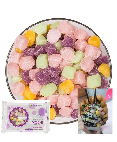 Get rainbow mini mochi that can be eaten by itself or placed on top of delicious desserts such as Icecream. This is a mixture of flavors of strawberry, mango, blueberry, and honeydew. Mini Mochi is a traditional Japanese rice cake with a chewy texture. Visit site for more details. https://www.anrdoezrs.net/click-100285612-13280081 What Is Mochi, Japanese Rice Cake, Zone 10, Tapioca Pearls, Mango Flavor, Japanese Rice, Flavored Syrup, Japanese Snacks, Flavored Tea